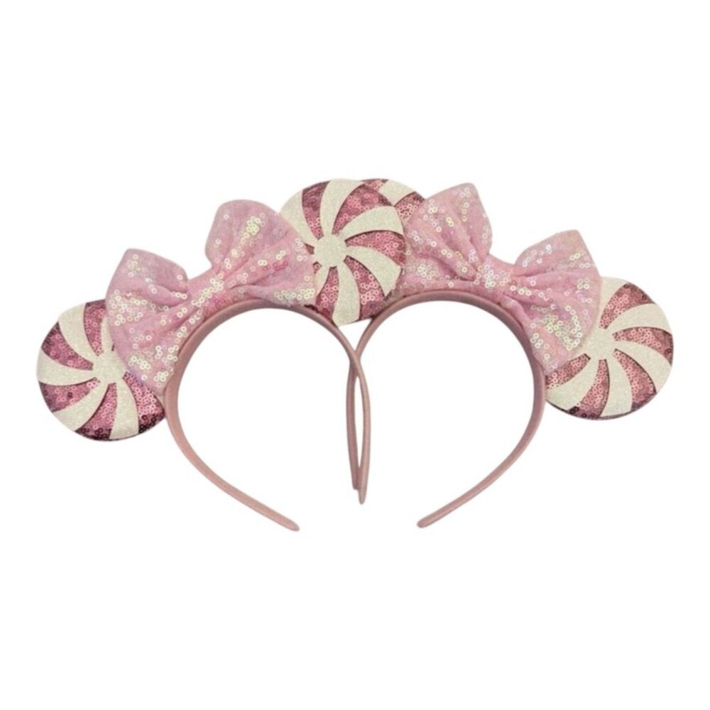 Set 2 | Custom Disney Ears | Pink Peppermint Swirl | Christmas Holiday Sparkle